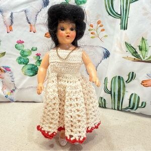 Vintage Doll with Cream Dress and Red Trim